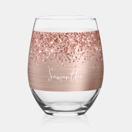 Glittery Rose Gold Glam Name Weinglas Ohne Stiel