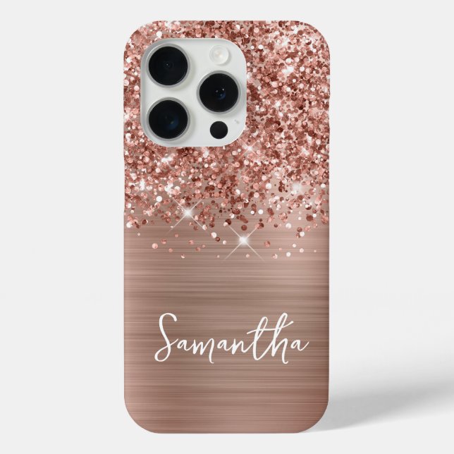 Glittery Rose Gold Glam Script Name Case-Mate iPhone Hülle (Rückseite)
