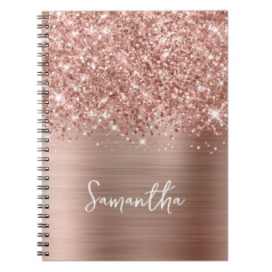 Glittery Rose Gold Glam Script Name Notizblock