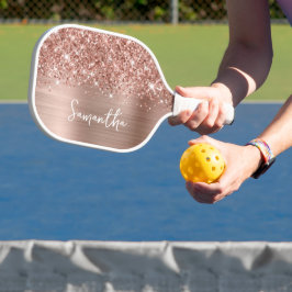 Glittery Rose Gold Glam Script Name Pickleball Schläger