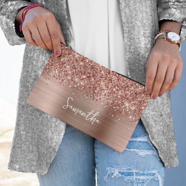 Glittery Rose Gold Glam Script Name Zubehörtasche (Glittery Rose Gold Glam Script Name Accessory Pouch)