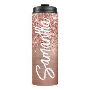 Glittery Rose Gold Glam Vertikaler Name Personalis Thermosbecher