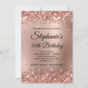 Glittery Rose Gold Gradient Monogram 50. Geburtsta Einladung