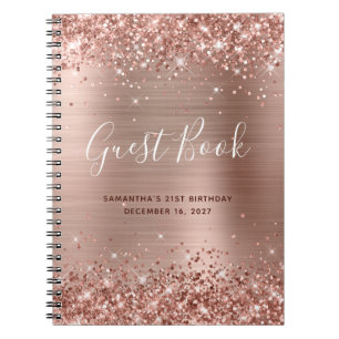 Glittery Rose Gold Modernes Gästebuch 21. Geburtst Notizblock