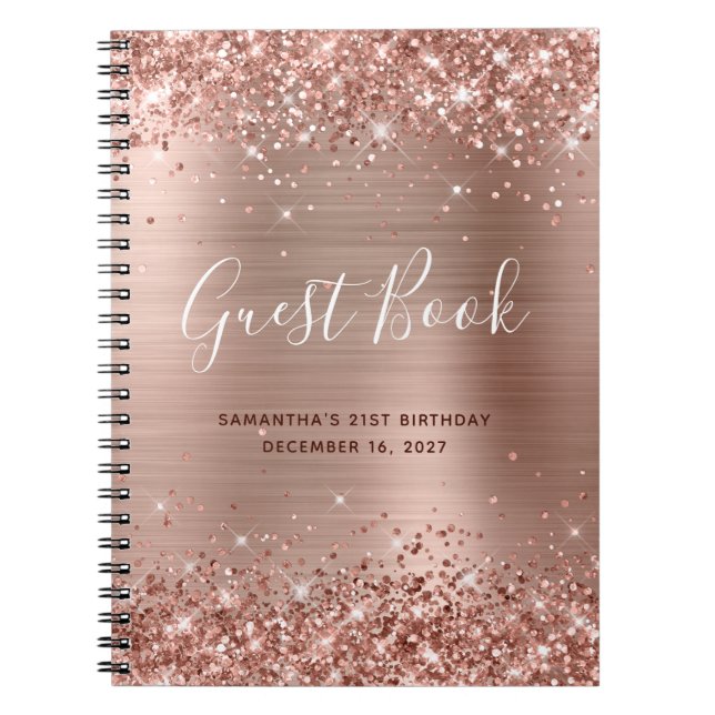 Glittery Rose Gold Modernes Gästebuch 21. Geburtst Notizblock (Vorderseite)