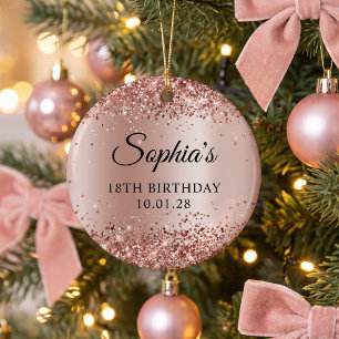 Glittery Rose Gold Ombre 18. Geburtstag Foto Keramik Ornament