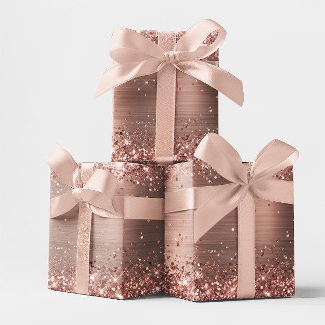 Glittery Rose Gold Ombre Foil Geschenkpapier Set (Shadowed Rose Gold Glitter and Foil Gift Wrap Sample)