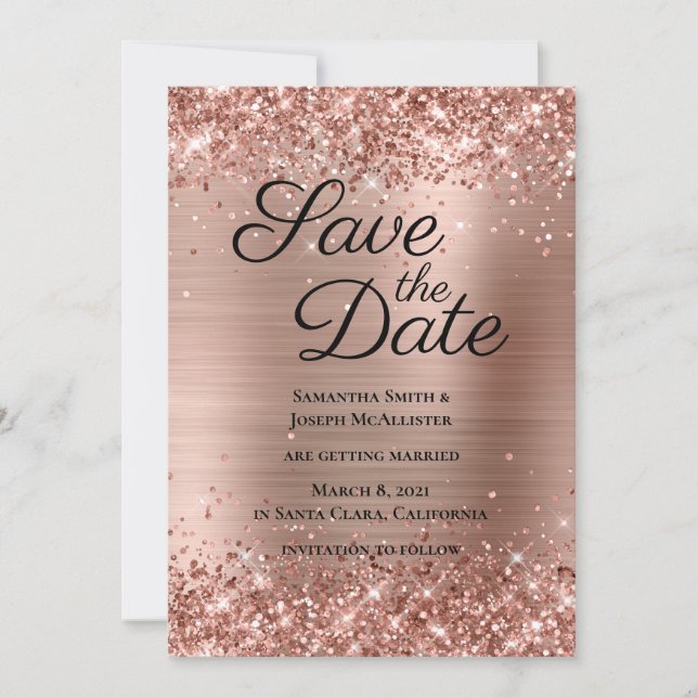 Glittery Rose Gold Ombre Foil Save The Date (Vorderseite)