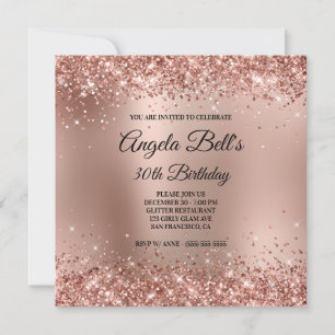 Glittery Rose Gold Ombre Monogram 30. Geburtstag Einladung