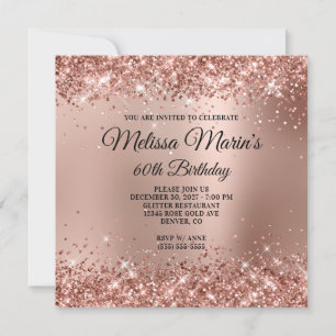 Glittery Rose Gold Ombre Monogram 60. Geburtstag Einladung