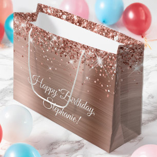 Glittery Rose Gold Personalisiert Happy Birthday Große Geschenktüte