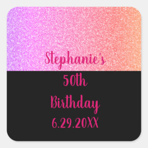 Glittery Rose Gold Pink Black Happy Geburtstag 202 Quadratischer Aufkleber