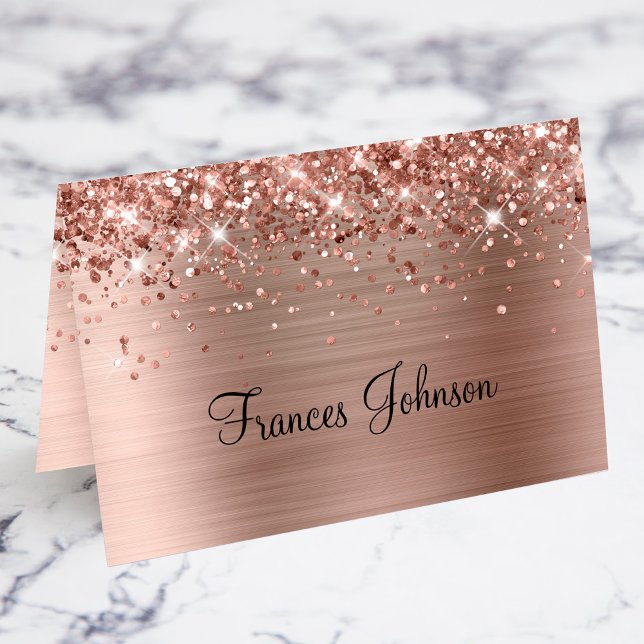Glittery Rose Gold Platzkarten für individuelle Na Tischnummer (Fold Your Own Place Cards)