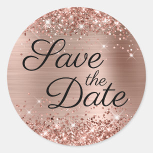 Glittery Rose Gold Schwarz Save the Date Runder Aufkleber