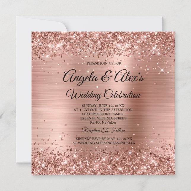 Glittery Rose Gold Shadow Foil Elegant Wedding Einladung (Vorderseite)