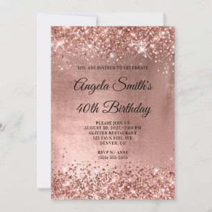 Glittery Rose Gold Shiny Foil 40. Geburtstag Einladung