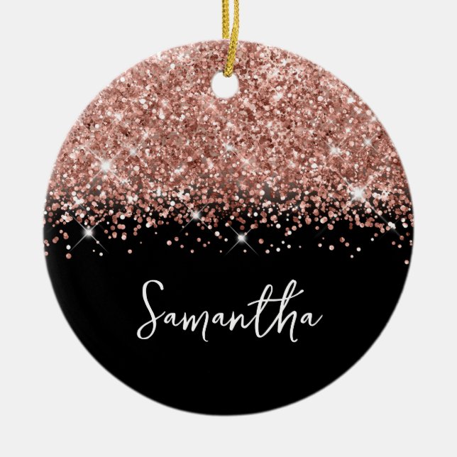 Glittery Rose Gold und Black Glam Name Keramik Ornament (Vorne)