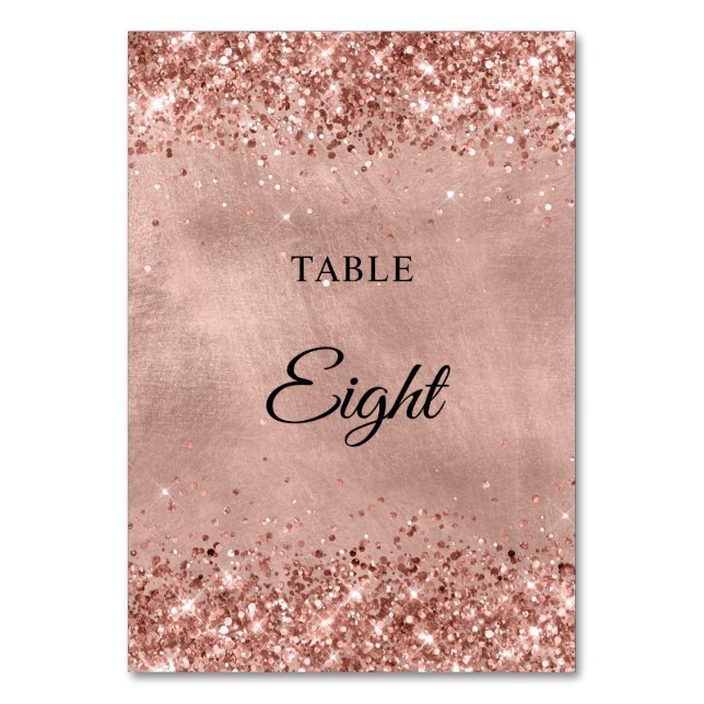 Glittery Rose Gold Wedding Tischnummer (Vorderseite)