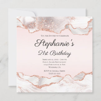 Glittery Rose Gold Weißer Agate Blush 21. Einladung