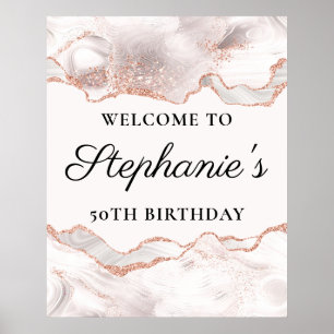 Glittery Rose Gold White Agate 50. Geburtstag 24x3 Poster