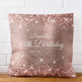 Glittery Rose Goldene Foil 15. Geburtstag Kissen