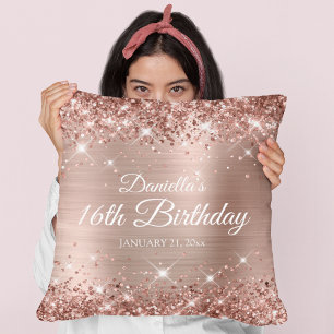 Glittery Rose Goldene Foil 16. Geburtstag Kissen