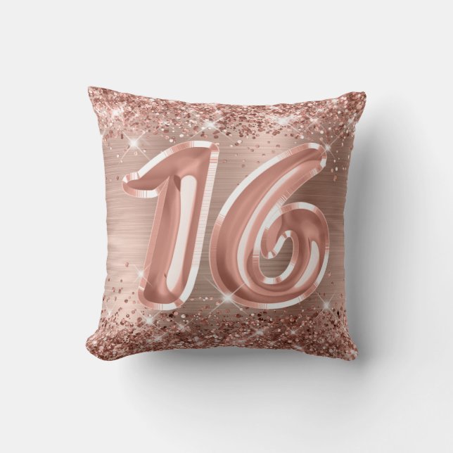 Glittery Rose Goldene Foil 16. Geburtstag Kissen (Vorderseite)