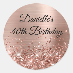 Glittery Rose Goldene Foil 40. Geburtstag Runder Aufkleber