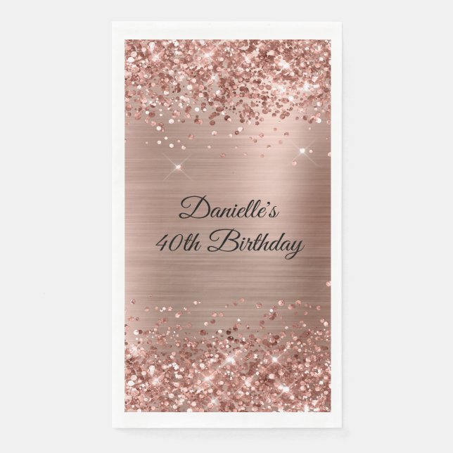 Glittery Rose Goldene Foil 40. Geburtstag Serviette (Vorderseite)