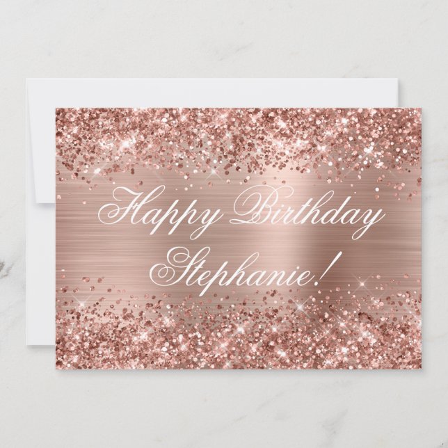 Glittery Rose Goldene Foil Extravagant Happy Birth Karte (Vorderseite)