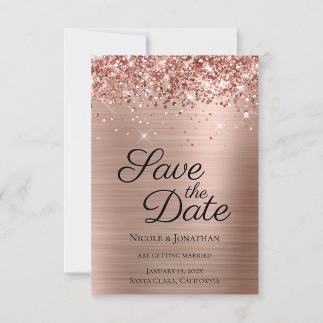 Glittery Rose Goldene Foil Piazza della Riforma Save The Date (Vorderseite)