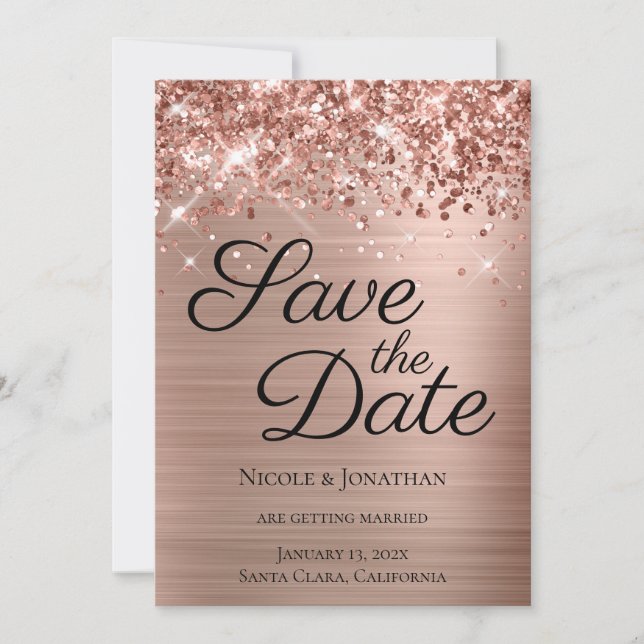 Glittery Rose Goldene Foil Piazza della Riforma Save The Date (Vorderseite)