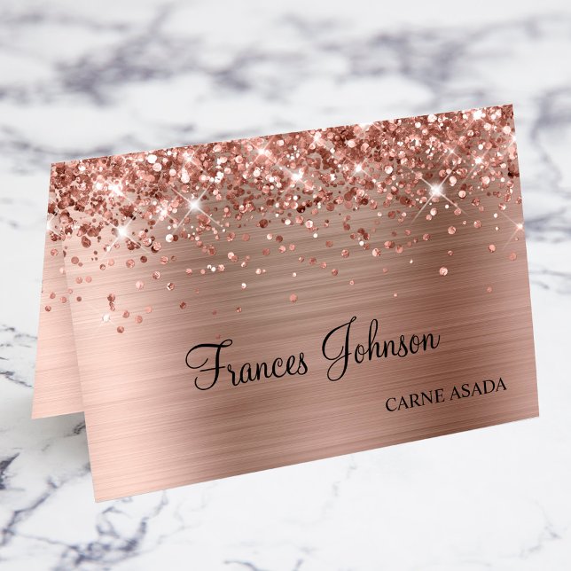 Glittery Rose Goldene Wahl Name Platzkarten Tischnummer (Glittery Rose Gold Meal Choice Name Place Cards)