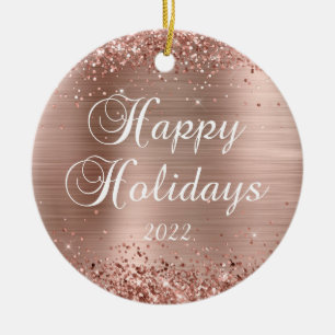 Glittery Rose Goldenes Foil Happy Holidays Foto Keramik Ornament