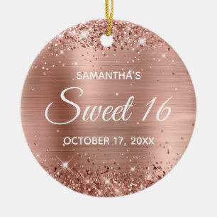 Glittery Rose Goldfoil Sweet 16 Geburtstag Keramik Ornament
