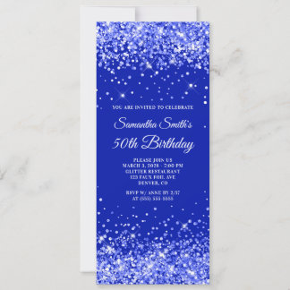 Glittery Royal Blue 50. Geburtstag Einladung