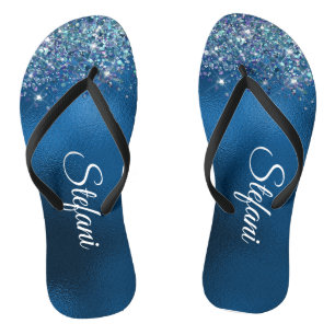 Glittery Royal Blue Foil Individueller Name Flip Flops