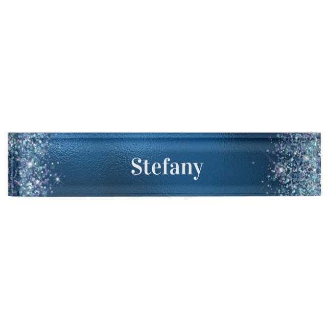 Glittery Royal Blue Foil Individueller Name Namensplakette (Vorderseite)