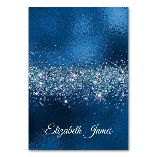 Glittery Royal Blue Foil Individueller Name Tischnummer (Vorderseite)