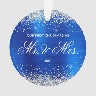 Glittery Royal Blue Foil Unser erstes Weihnachtsfe Ornament