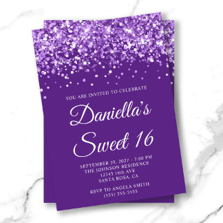 Glittery Royal Lila Sweet 16 Einladung
