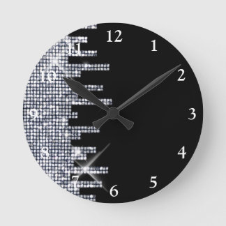 Glittery schwarzer/silberner Glamour Runde Wanduhr