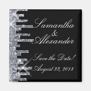 Glittery schwarzer/silberner Glamour Save the Date Magnet