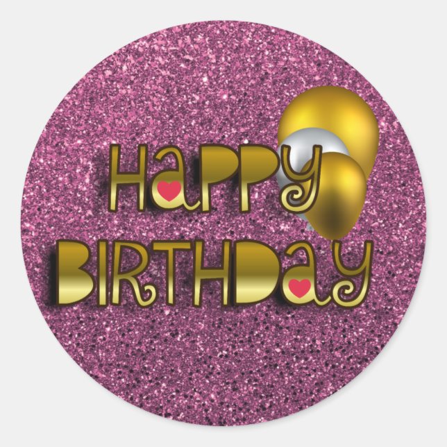 Glittery Shiny Happy Birthday Script Typografie Runder Aufkleber (Vorderseite)