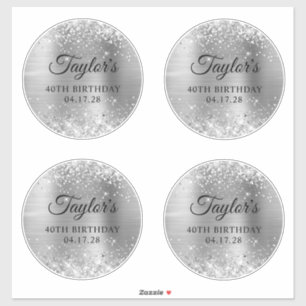Glittery Silver 6" Circles 40 th Birthday Aufkleber
