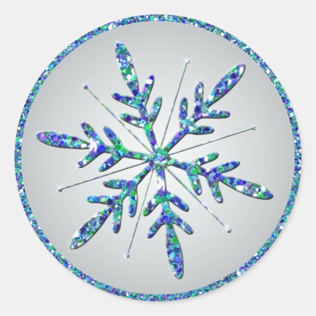Glittery Silver Aqua Blue Green Snowflake Sticker (Vorderseite)