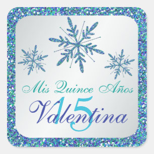 Glittery Silver Aqua Blue Green Snowflakes Sticker