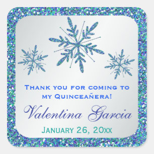 Glittery Silver Aqua Blue Green Snowflakes Sticker