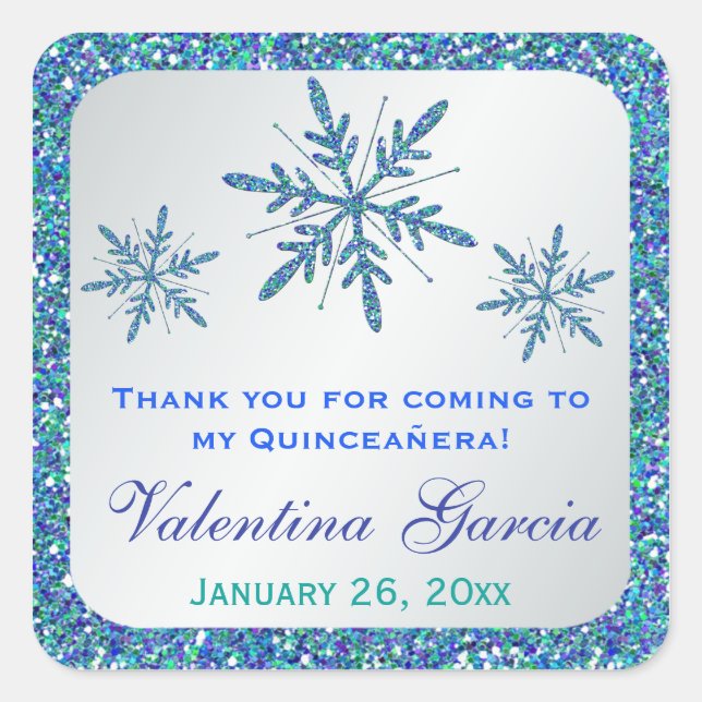 Glittery Silver Aqua Blue Green Snowflakes Sticker (Vorderseite)