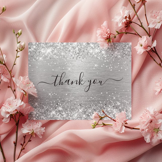 Glittery Silver Brushed Metal Geburtstag Vielen Da Postkarte (Glittery Silver Brushed Metal Birthday Thank You Postcard)